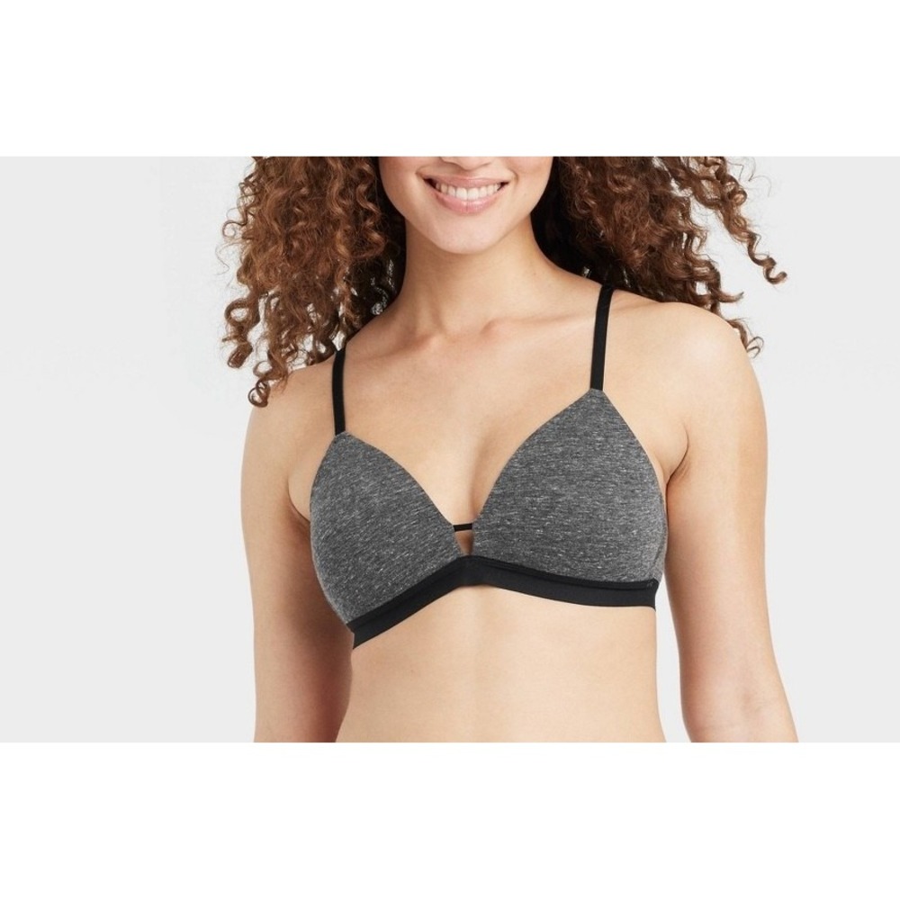 Auden Lightly Lined Wirefree Cotton Bra 36D Gray Black Target NWT